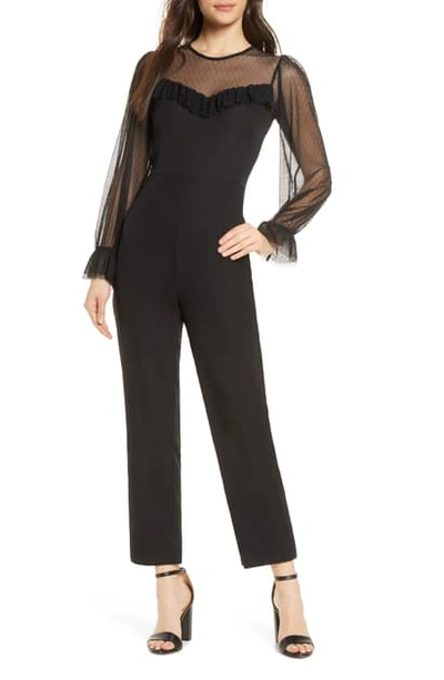 Shop Ali & Jay Dusk Long Sleeve Lace Trim Jumpsuit In Black