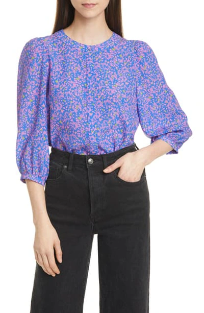 Shop Tanya Taylor Bryce Floral Silk Blouse In Confetti Cerulean