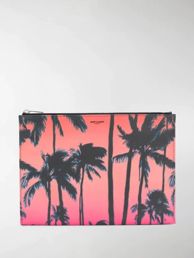 Shop Saint Laurent Palm Tree Print Pouch In Pink