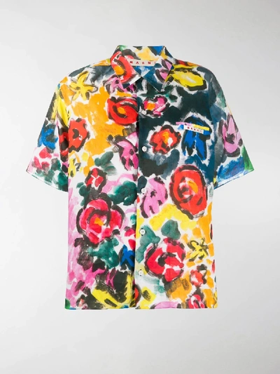 Shop Marni Floral Print Shirt In Yellow