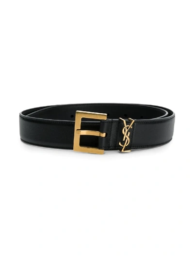 Shop Saint Laurent Monogram Square-buckle Belt In Black