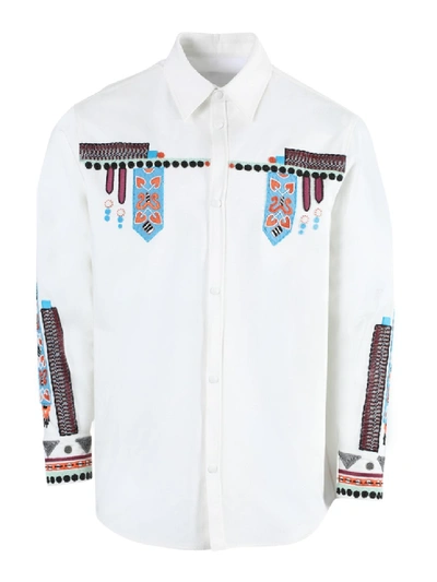Shop Valentino White Multicolored Embroidered Button-down Shirt