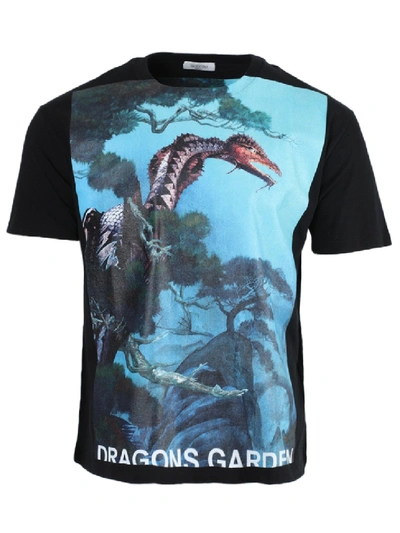 Shop Valentino Dragon Garden Graphic Print T-shirt In Blue