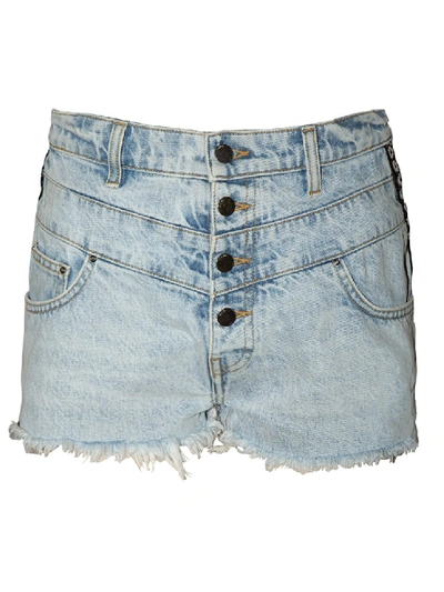 Shop Amiri High-waisted Frayed Hem Shorts In Blue