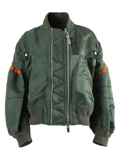 Shop Sacai Olive Green And Orange Bomber Jacket