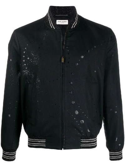 Shop Saint Laurent Galaxy Print Bomber Jacket Black