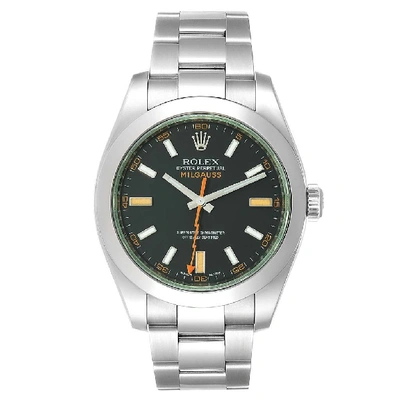 Shop Rolex Milgauss Black Dial Green Domed Bezel Crystal Mens Watch 116400v In Not Applicable