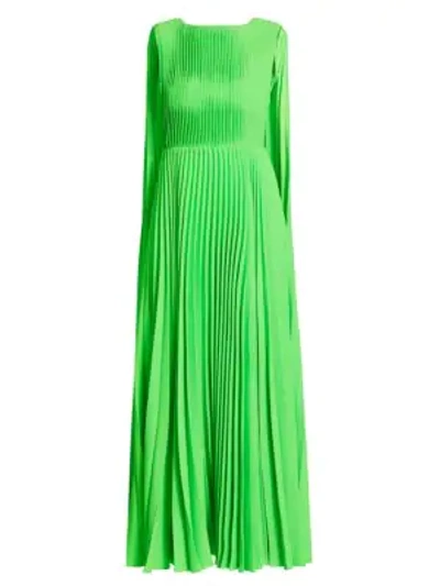 Shop Valentino Sleeveless Plissé Cape-back Dress In Green
