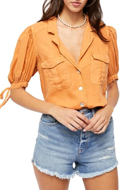 Shop Free People Safari Babe Woven Top In Peach Pit