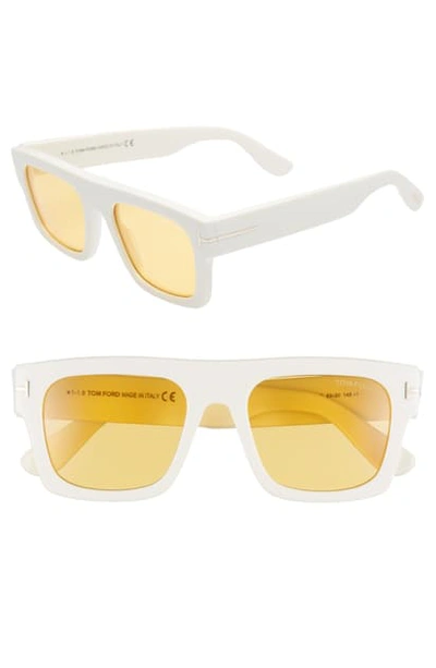 Shop Tom Ford Fausto 53mm Flat Top Sunglasses In Shiny Ivory/ Brown