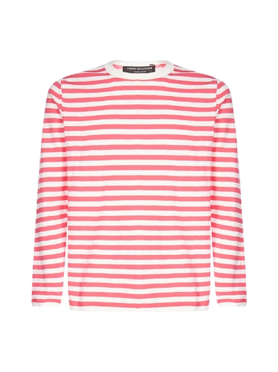 Shop Comme Des Garçons Homme Deux Striped Cotton Sweater In Offwhite Pink