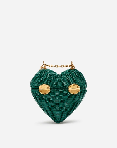 Shop Dolce & Gabbana Shoulder And Crossbody Bags - Dolce Heart Box In Painted Wicker In Green