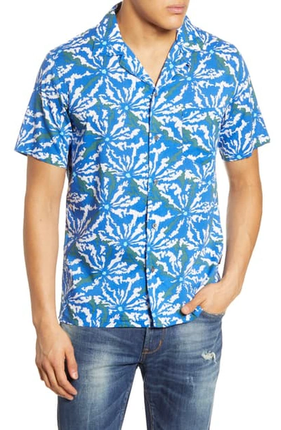 Shop John Varvatos Skip Regular Fit Short Sleeve Button-up Shirt In Electric Sky Blue