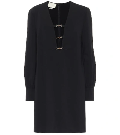 Shop Gucci Embellished Stretch-crêpe Minidress In Black