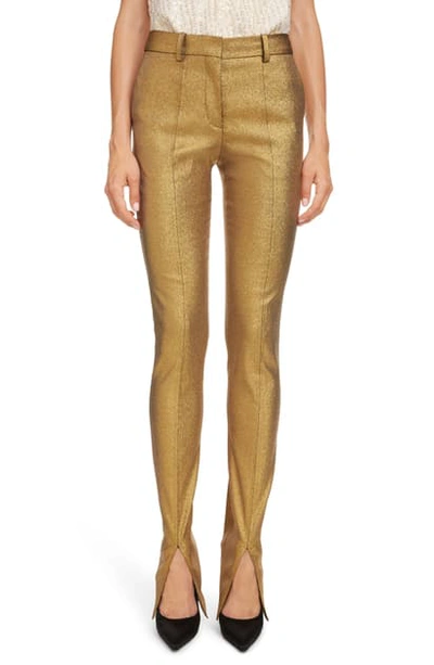 Shop Victoria Beckham Split Hem Lame Skinny Pants In Gold