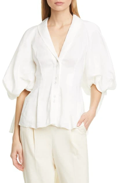 Shop Aje Allegro Circle Back High/low Linen & Silk Blouse In White
