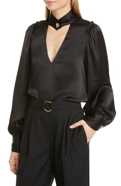 Shop Aje Allegro Cutout Silk Blouse In Black