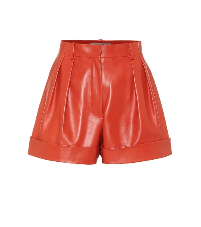 Shop Valentino High-rise Wide-leg Leather Shorts In Orange