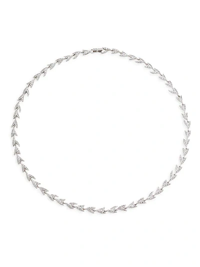 Shop Adriana Orsini Liv Leaf Rhodium-plated & Crystal Collar Necklace