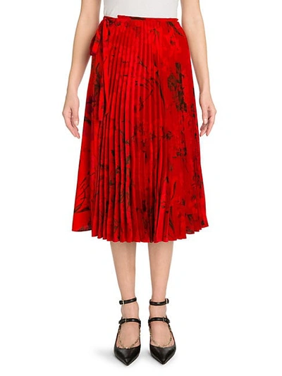 Shop Valentino Pleated Wrap Skirt In Red Mult