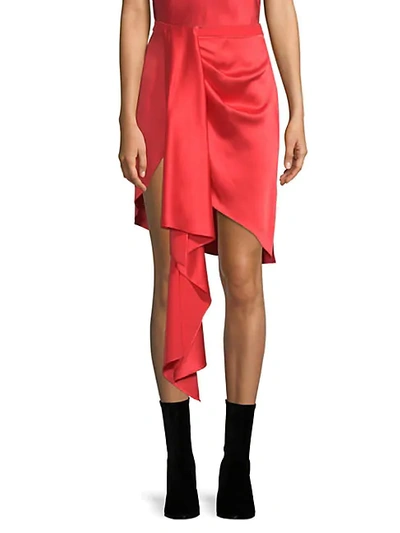 Shop Fleur Du Mal Asymmetrical Silk Mini Skirt In Foxy Red