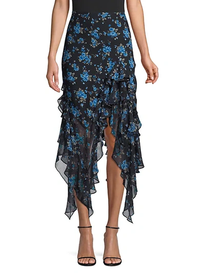 Shop Michael Kors Asymmetric Ruffle Silk Midi Skirt In Cornflower