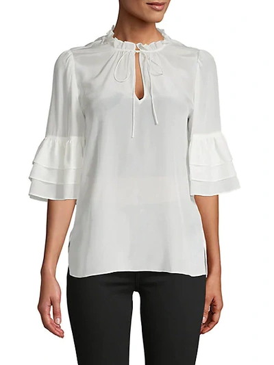 Shop Alice And Olivia Julius Tiered-sleeve Silk Tunic In Off White
