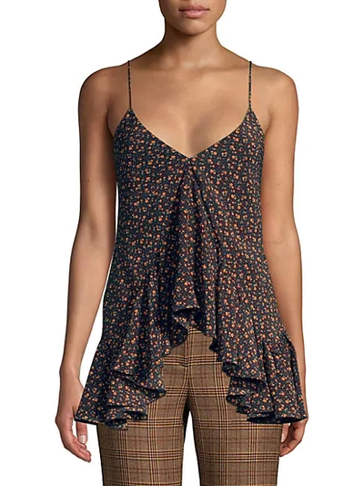 Shop Michael Kors Floral Ruffle Silk Handkerchief Camisole In Auburn Multi