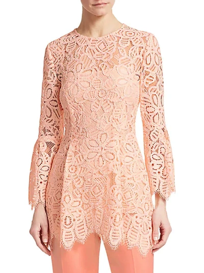 Shop Lela Rose Bell Sleeve Corded Lace Blouse In Blush