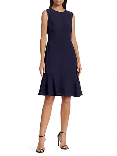 Shop Escada Diora Sleeveless Flutter Dress In Dark Blue