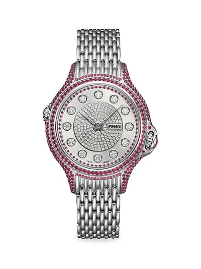 Shop Fendi Crazy Carats Stainless Steel Diamond & Ruby Bracelet Watch