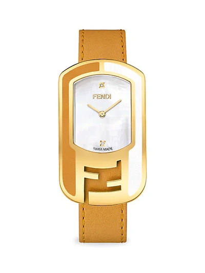 Shop Fendi Chameleon Goldtone Stainless Steel, Mother-of-pearl & Diamond Leather-strap Watch