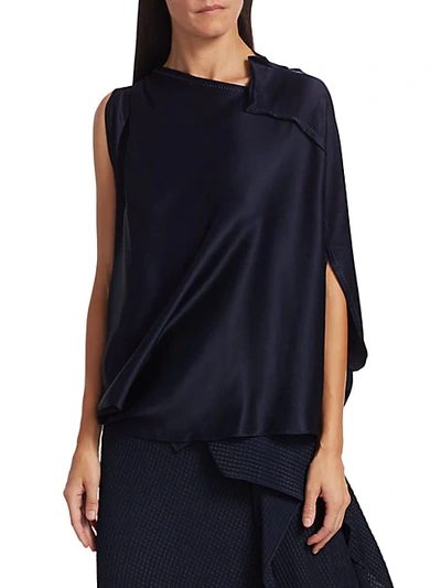 Shop Roland Mouret Hopkins Asymmetric Draped Top In Navy