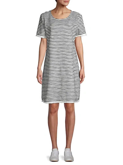 Shop Saks Fifth Avenue Textured Stripe Shift Dress In Navy Stripe