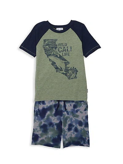 Shop Splendid Little Boy's 2-piece Graphic Tee & Tie Dye Shorts Set In Olive Green