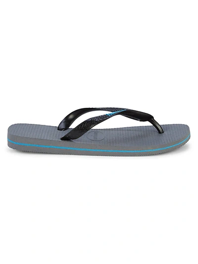 Shop Havaianas Logo Flip Flops In Steel Grey