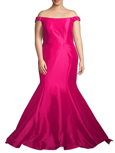 Shop Mac Duggal Off-the-shoulder Trumpet Gown In Hot Pink