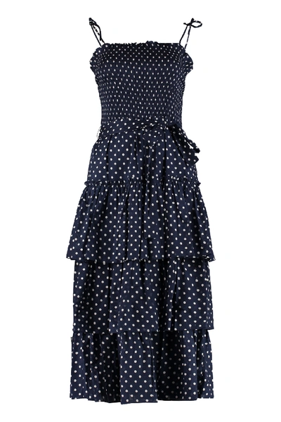 Shop Tory Burch Polka Dot Print Long Dress In Blue