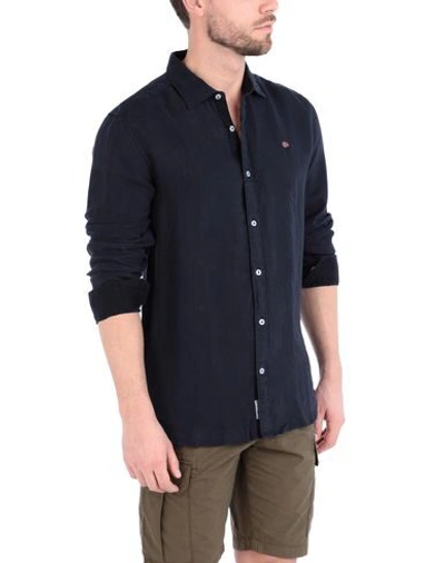 Shop Napapijri Gervas 2 Man Shirt Midnight Blue Size S Linen