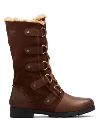 Shop Sorel Emelie Faux Fur-lined Suede & Leather Tall Boots In Tobacco