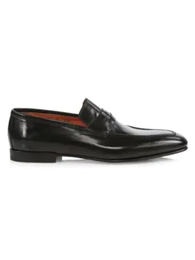 Shop Santoni Bologna Leather Penny Loafers In Black