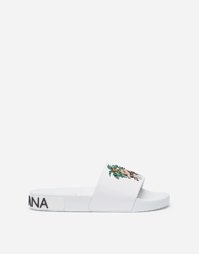 Shop Dolce & Gabbana Rubber Beachwear Sliders With Stylist Patch In White