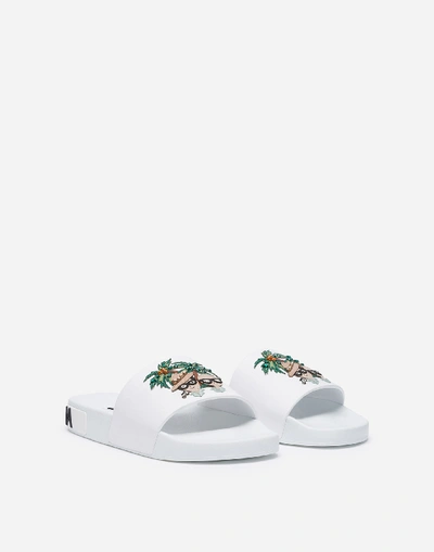 Shop Dolce & Gabbana Rubber Beachwear Sliders With Stylist Patch In White