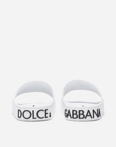 Shop Dolce & Gabbana Rubber Beachwear Sliders With Stylist Patch In White