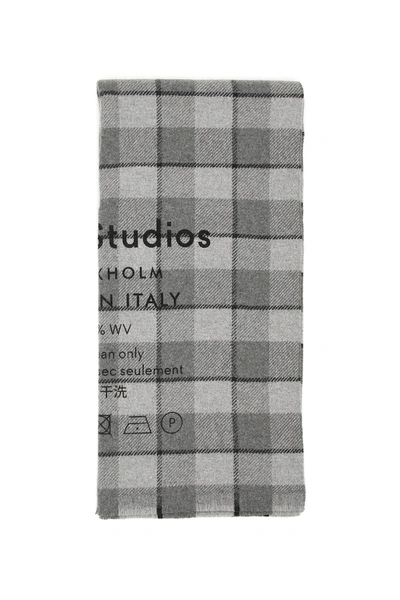 Shop Acne Studios Checked Scarf In Grey Black (grey)