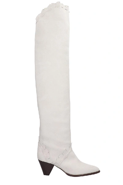 Shop Isabel Marant Luiz Low Heels Boots In White Suede