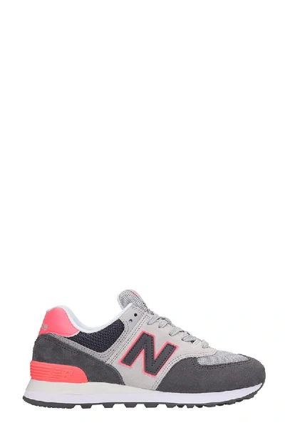 Shop New Balance 574 Sneakers In Grey Suede And Fabric
