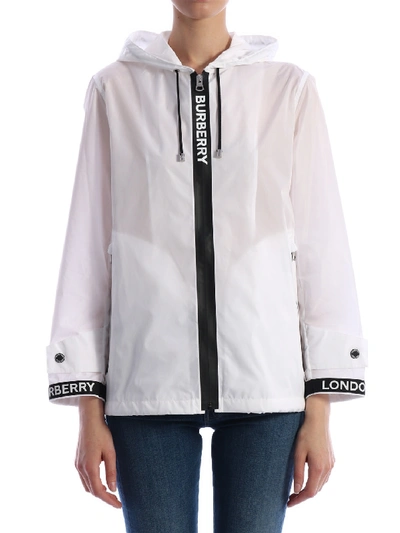 Shop Burberry Jacket With Logoed Ribbons In White