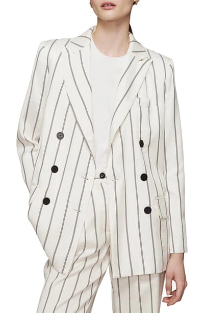 Shop Anine Bing Ryan Stripe Double Breasted Blazer In Cream And Black