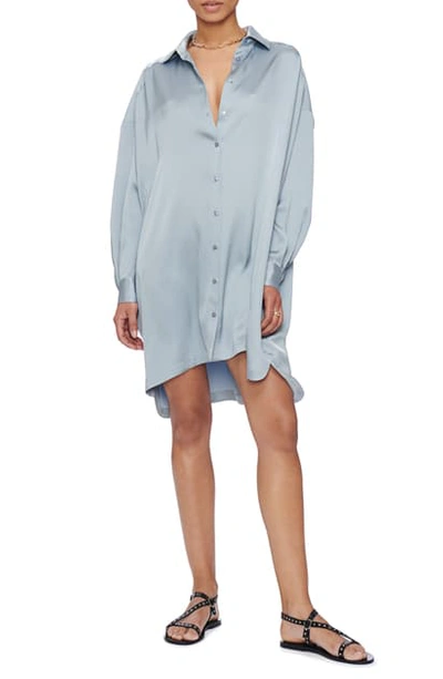 Shop Anine Bing Aubrey Long Sleeve Silk Dress In Barely Blue
